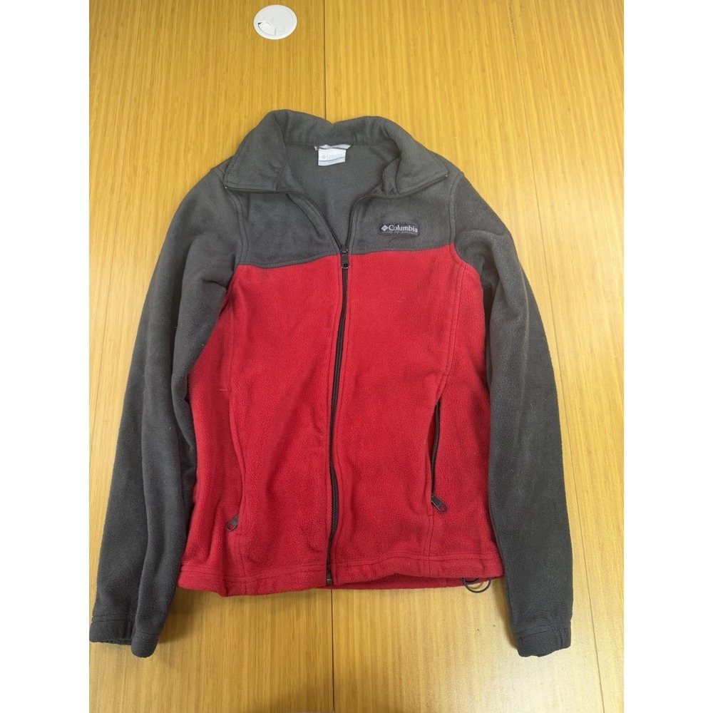 Columbia Full Zip Fleece Jacket Women's Size XS Red Grey Polyester Long Sleeve